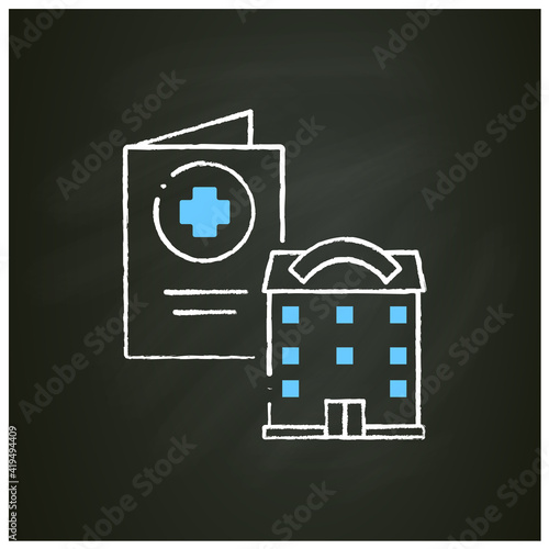 Health passport chalk icon. Necessary document about health status. Vaccinated card. Necessarily in government place, school and bank. Isolated vector illustration on chalkboard