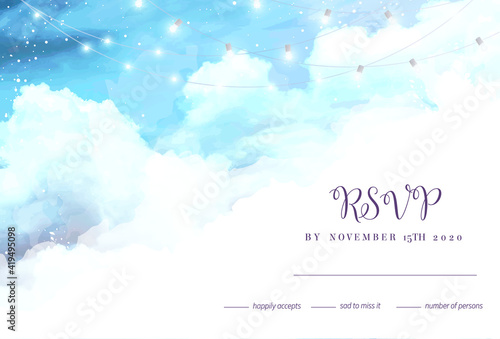 Angelic heaven clouds vector design background with garlands