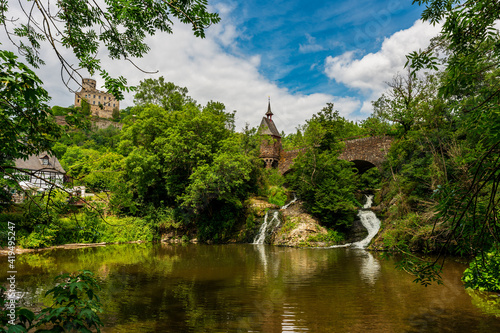 Pyrmonter M  hle at Elzbachfall with the castle in the background  Germany.