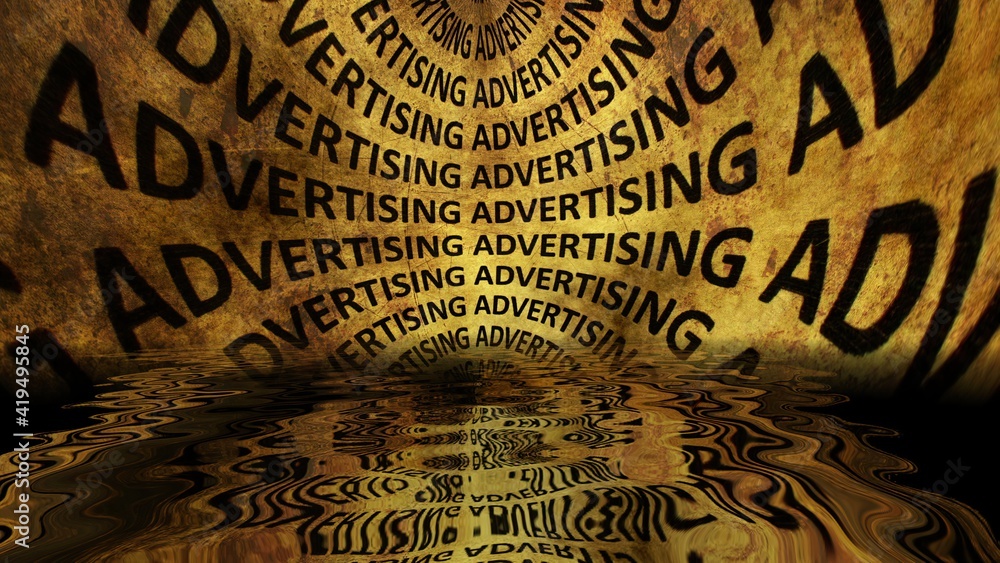 Advertising grunge text reflected in water Advertising grunge text reflected in water