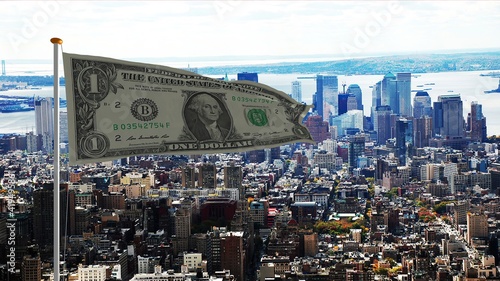 USA dollar flag over the New York city