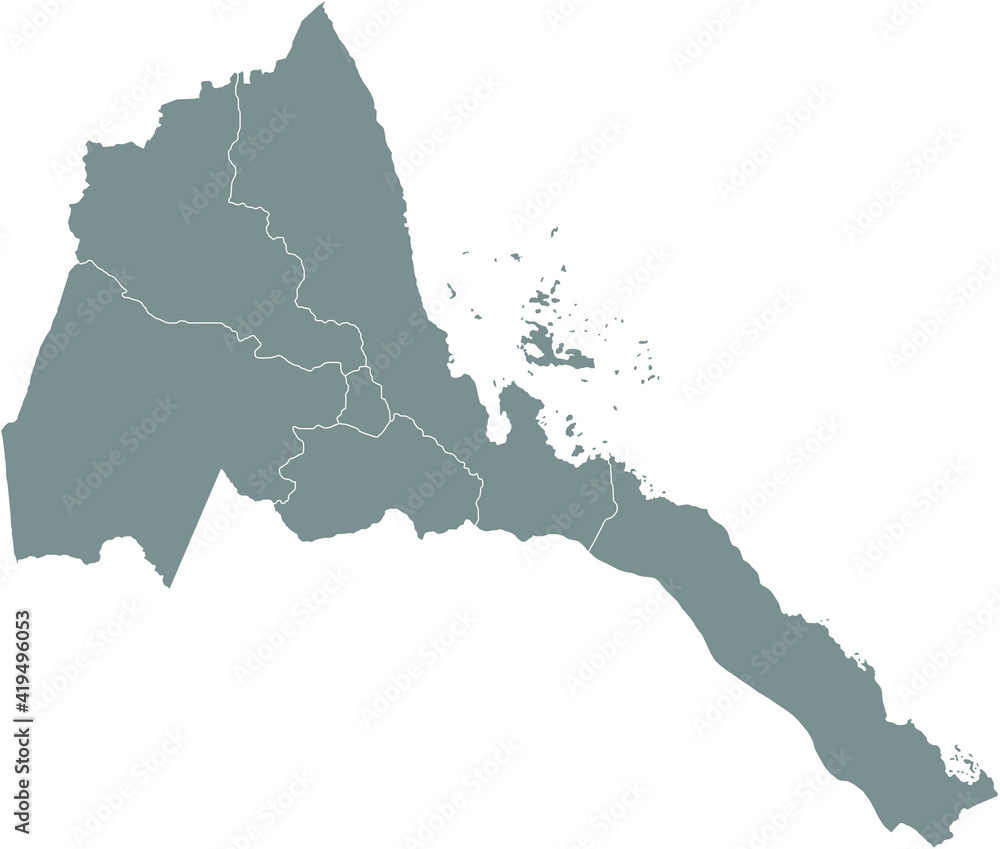 Fototapeta premium Gray vector map of the State of Eritrea with white borders of its regions