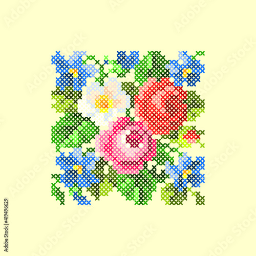 vector art cross stitch floral ornament