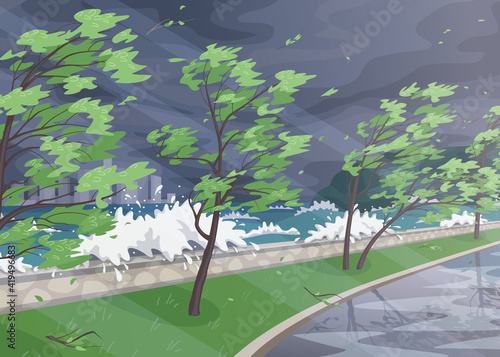 Landscape with stormy wind on the coast