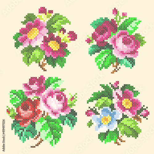 cross stitch set of flowers