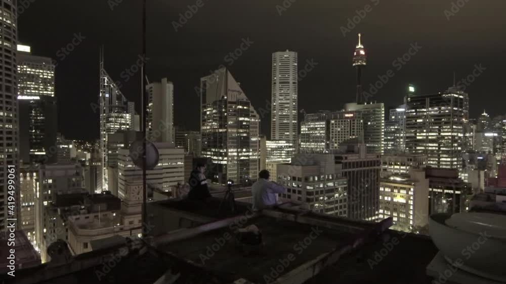 Slow Motion Lockdown: Friends Sitting On Terrace In City At Night Slow Motion Lockdown: Friends Sitting On Terrace In City At Night