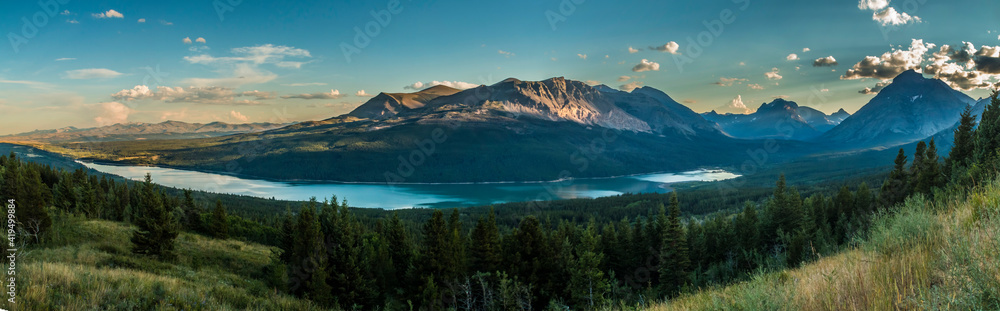 Panoramic shot of the Two Medicine lake in Glacier national Park in Montana
