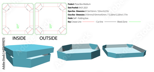 Octagon pizza box Medium from two parts packaging template self lock die cut-vector.