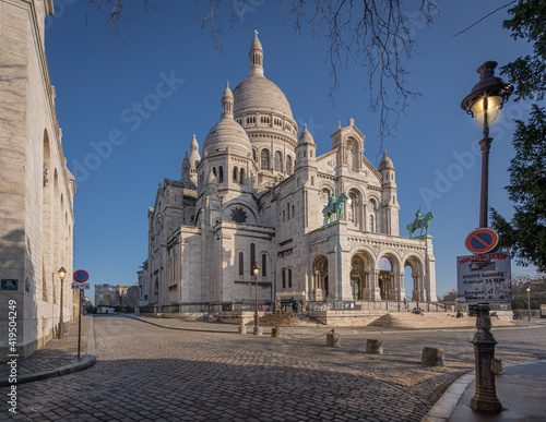 Paris, France - 02 26 2021: Montmartre district. View of the Basilica of sacred heart