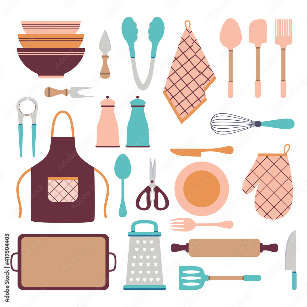 cooking tools set isolated on white background cooking tools set isolated on white background