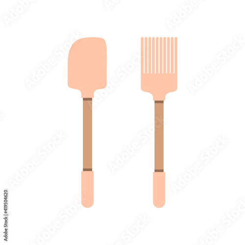 kitchen set with spatula and brush isolated
