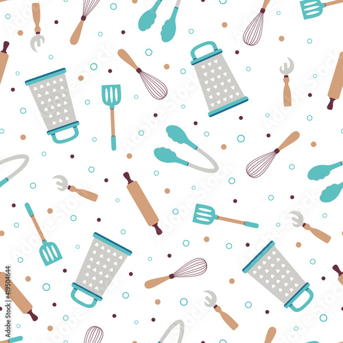 kitchen tools seamless pattern on white background