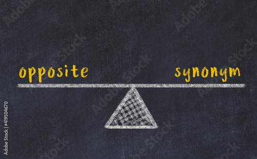Konstfotografi Chalk drawing of scales with words opposite and synonym