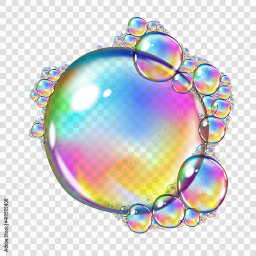 Translucent soap bubbles, isolated on transparent background, easy to edit, 10 EPS