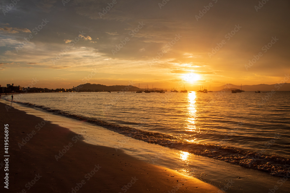 sunset on the beach located on the beach of Cachoeira do Bom Jesus, Canasvieras, Ponta das Canas, Florianopolis, Santa Catarina, Brazil, Florianópolis