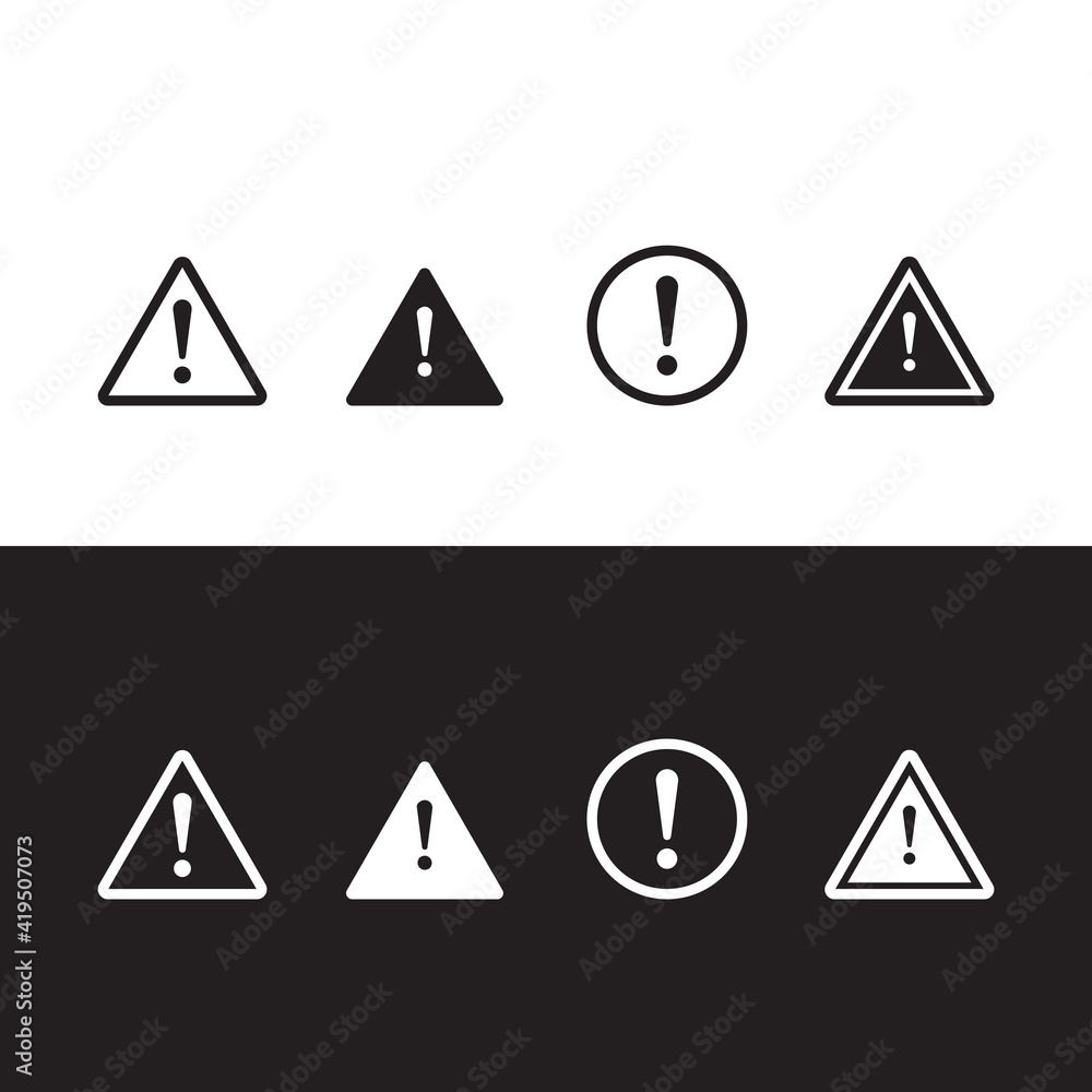 Vector Black & White Caution warning signs Design. Exclamation danger