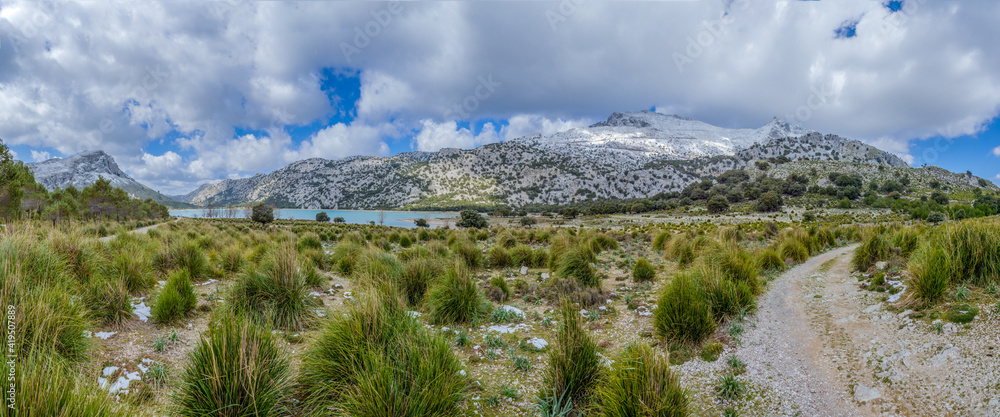 panorama of the Embassament de Cúber, Reservoir in the Serra de Tramuntana mountain range near Mallorca's highest peak.