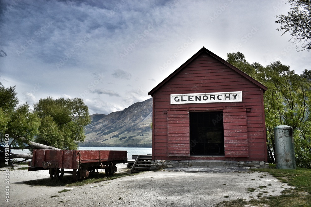 New Zealand, this well photographed icon is a historic railway shed in Glenorchy. This small town is located next to the Lake Wakatipu in Otago region. New Zealand, this well photographed icon is a historic railway shed in Glenorchy. This small town is located next to the Lake Wakatipu in Otago region.