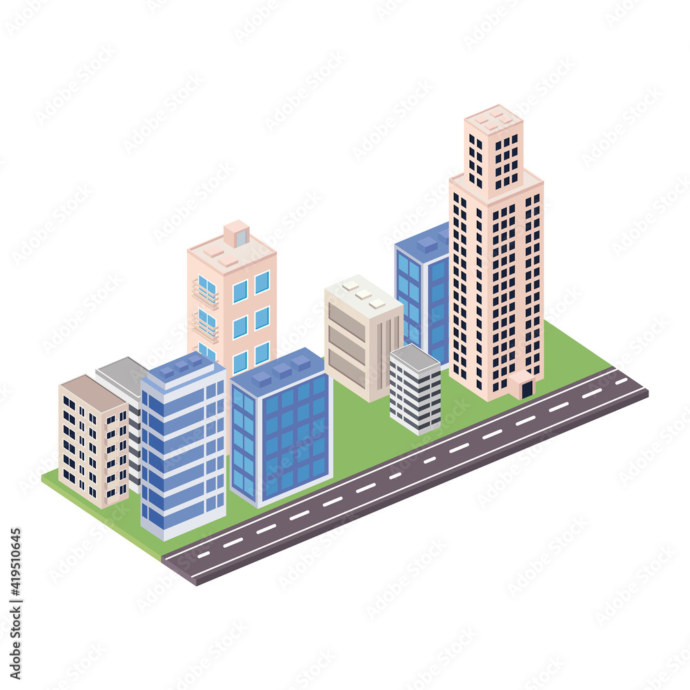 eight buildings and road scene eight buildings and road scene