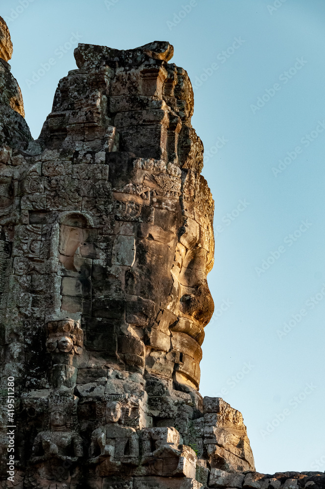 VIEWS OF ANKOR WAT TEMPLES - TOWERS WITH FACES- VEGETATION GROWING OVER BUILDINGS.
COLORED RUINS, TEMPLES WITH HISTORY AND INCREDIBLE ARCHITECTURE