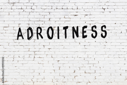 Inscription adroitness painted on white brick wall