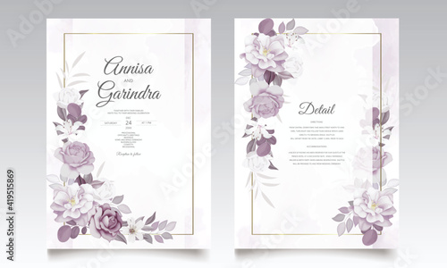  Beautiful floral frame wedding invitation card template Premium Vector
