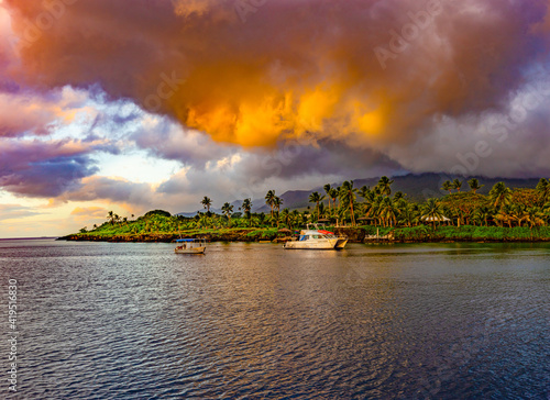 Taveuni Island, Fiji, sunlit cloud, entering anchorage, Paradise Taveuni,