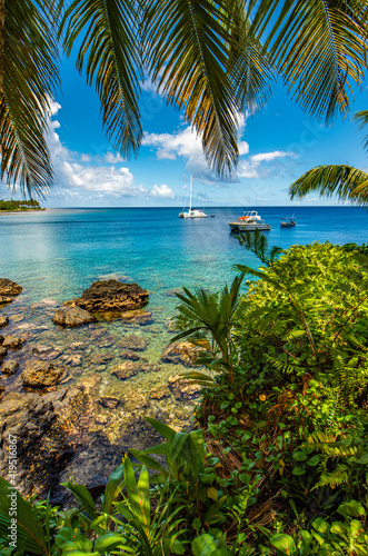 Paradise Tavauni, Fiji, tropical ocean view over moorings.