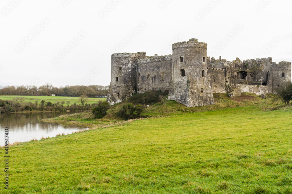Carew castle in Pembrokeshire, wales, copyspace