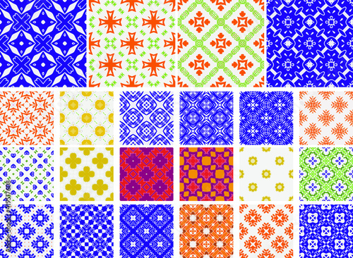 22 Universal different geometric seamless patterns. Endless vector texture can be used for wrapping wallpaper, pattern fills, web background,surface textures. Set of colorful ornaments