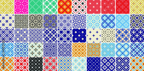 50 Universal different geometric seamless patterns. Endless vector texture can be used for wrapping wallpaper, pattern fills, web background,surface textures. Set of colorful ornaments