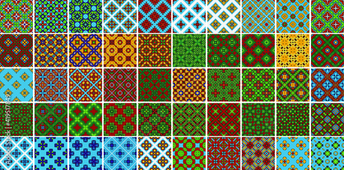 50 Universal different geometric seamless patterns. Endless vector texture can be used for wrapping wallpaper, pattern fills, web background,surface textures. Set of colorful ornaments