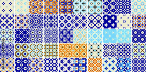 50 Universal different geometric seamless patterns. Endless vector texture can be used for wrapping wallpaper, pattern fills, web background,surface textures. Set of colorful ornaments