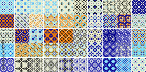 50 Universal different geometric seamless patterns. Endless vector texture can be used for wrapping wallpaper, pattern fills, web background,surface textures. Set of colorful ornaments