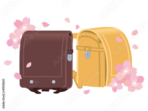 桜とランドセル　小学校入学　一年生