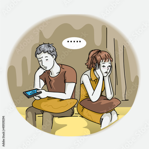 couple in lovebored. Bored couple. Couples arguing, marital problems. Hand drawn style vector design illustrations.