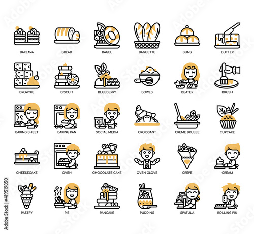 Set of Bakery thin line and pixel perfect icons for any web and app project.