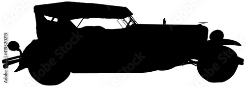 1920s antique convertible car silhouette in black on white background 