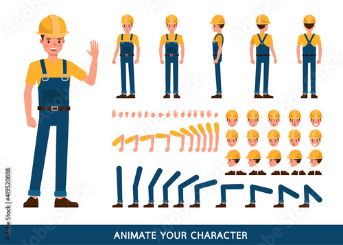Builder people working character vector design. Create your own pose.