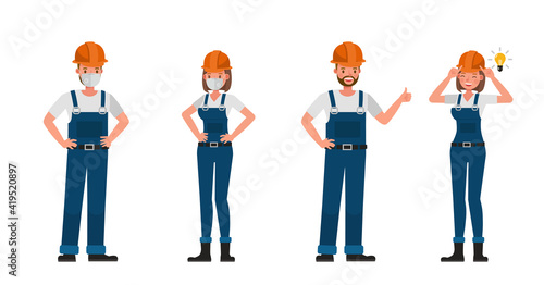 Builder people working character vector design. Presentation in various action with emotions.