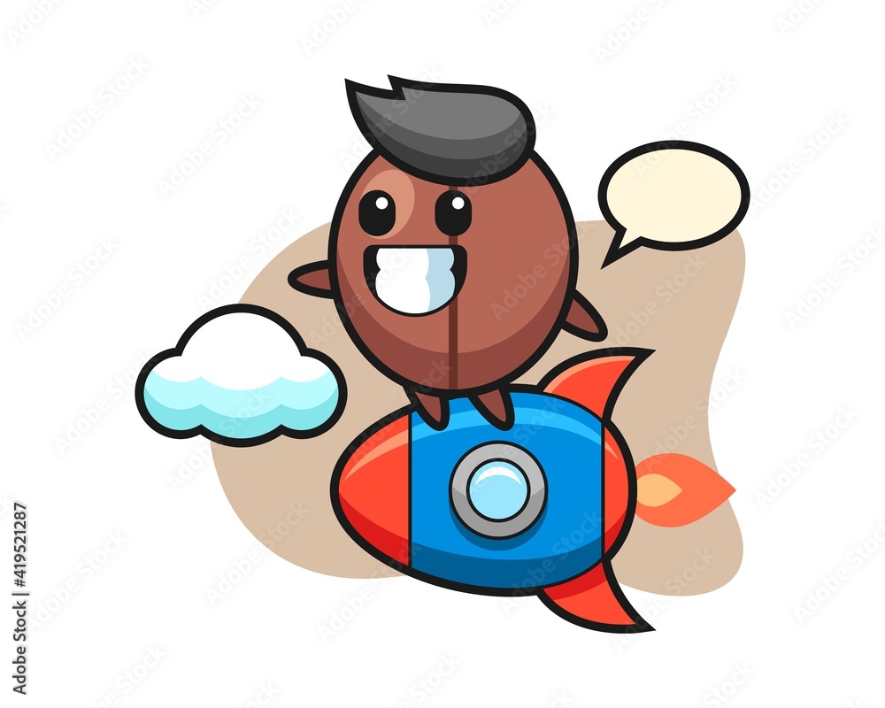 Coffee bean cartoon riding a rocket Coffee bean cartoon riding a rocket