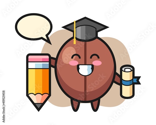 Coffee bean cartoon graduation with a giant pencil