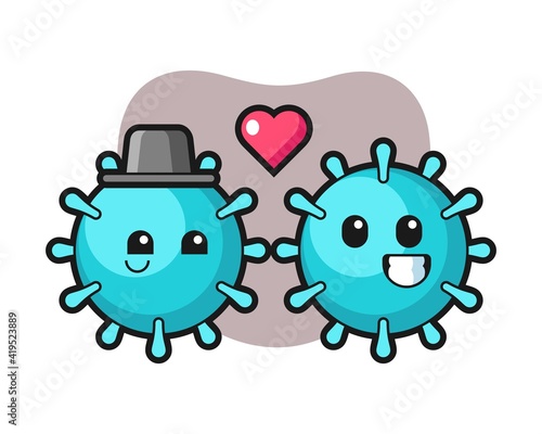 Virus couple cartoon fall in love