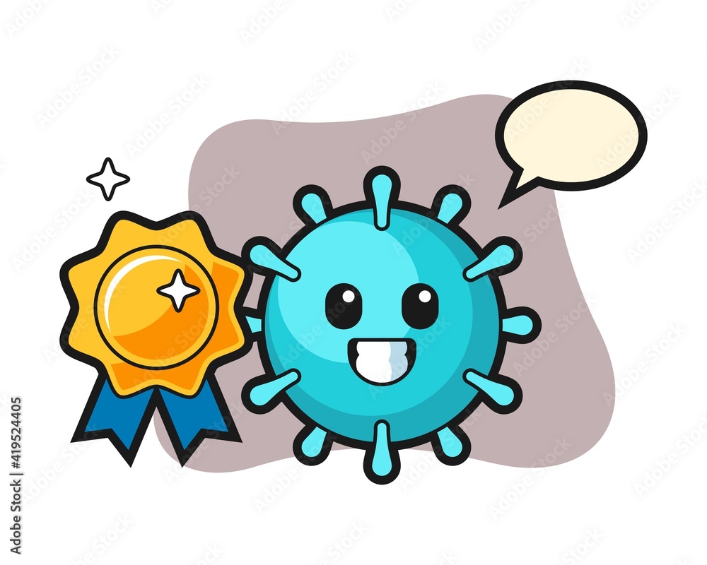 Virus cartoon holding a golden badge Virus cartoon holding a golden badge