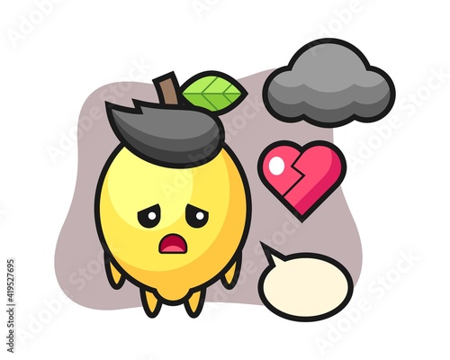 Lemon cartoon illustration is broken heart