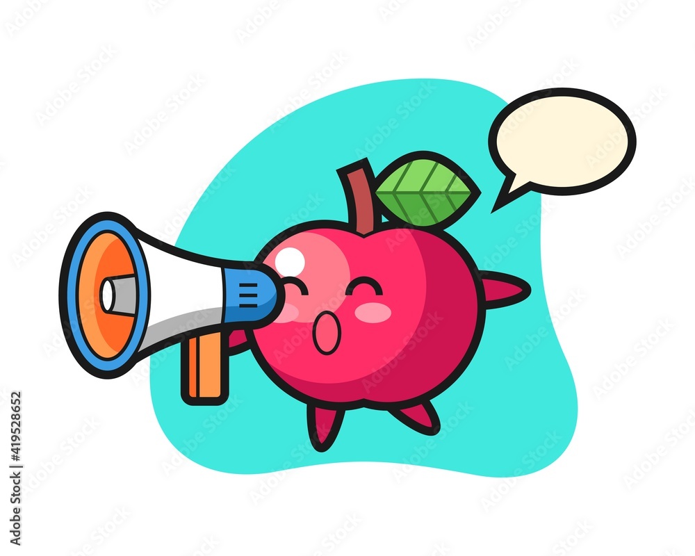 Fototapeta premium Apple character illustration holding a megaphone