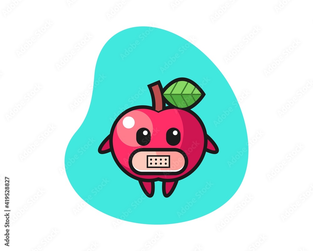 Cartoon illustration of apple with tape on mouth Cartoon illustration of apple with tape on mouth