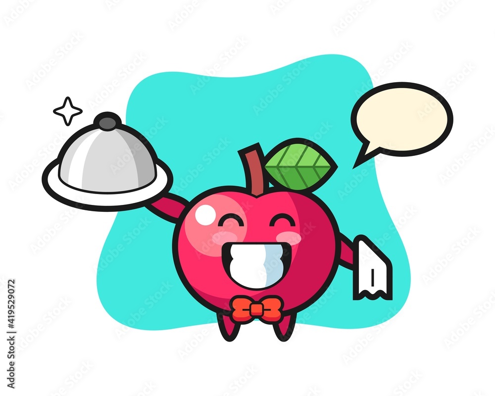 Character mascot of apple as a waiters