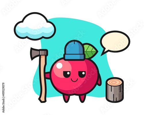 Character cartoon of apple as a woodcutter
