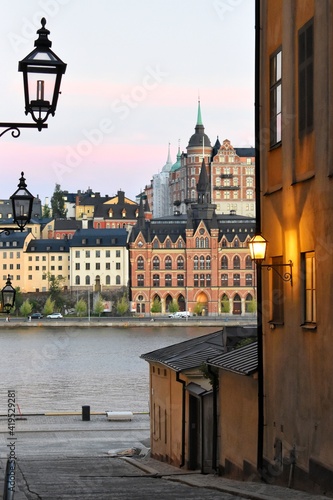 Mariahissen is a building in the neighborhood of Lappskon Greater and a now-lifted elevator at Söder Mälarstrand 21 in Södermalm, Stockholm, SWEDEN. View from Riddarholmen Church. photo